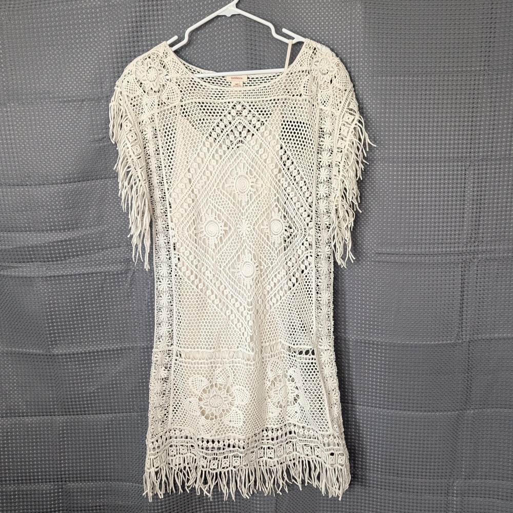 Sundance Cream Crochet Dress with Fringe Size M/L